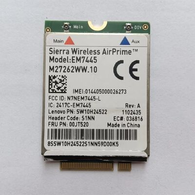 Sierra Wireless  EM7445 is a high-speed 4G LTE-Advanced Pro Cat.6 wireless communication module in M.2 form factor, designed to provide global wide-area mobile network connectivity for notebook
